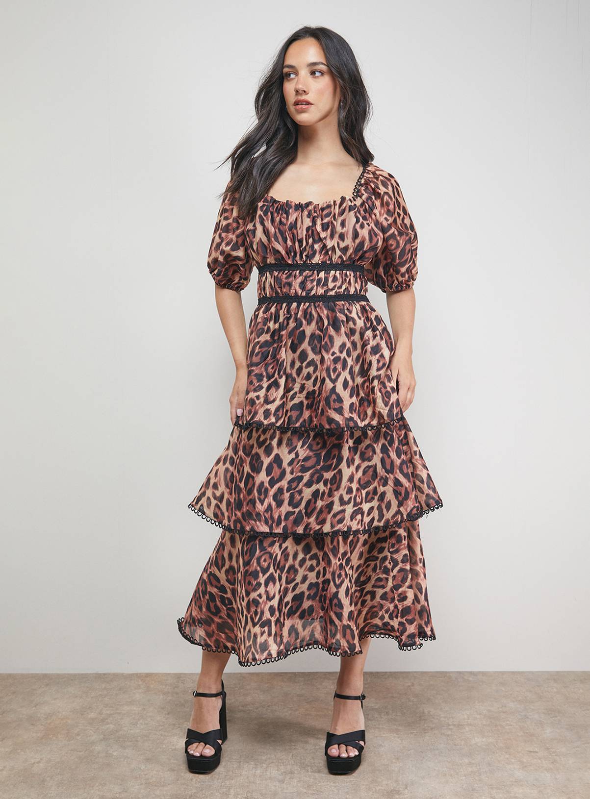 OASIS Puff Sleeve Tiered Midaxi Dress 10 - Image 1